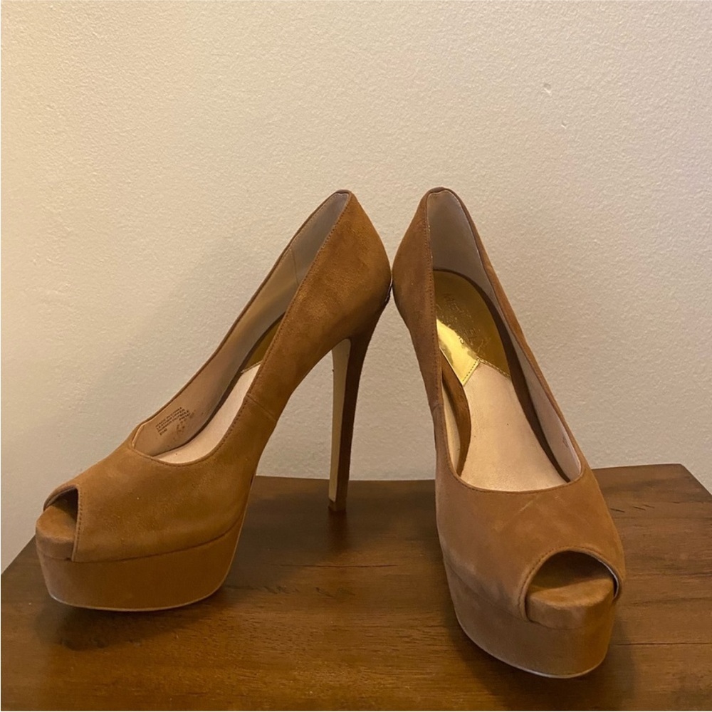 Michael Kors Tan Suede Peep-Toe Heels